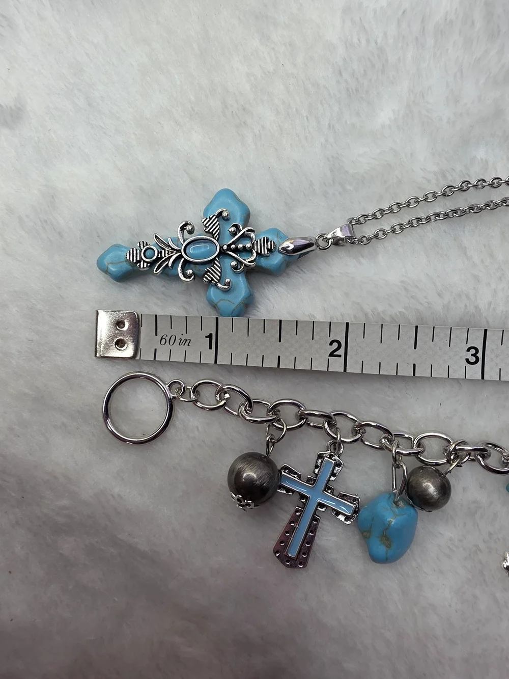 Turquoise Cross Pendant Necklace & Bracelet Set